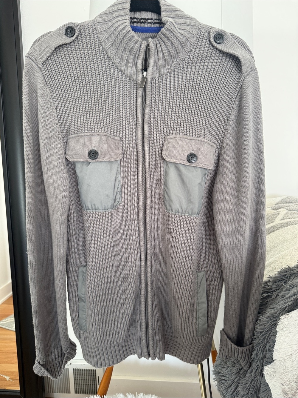 Kenneth Cole Reaction Men's Gray Zip-Up Knit Sweater
